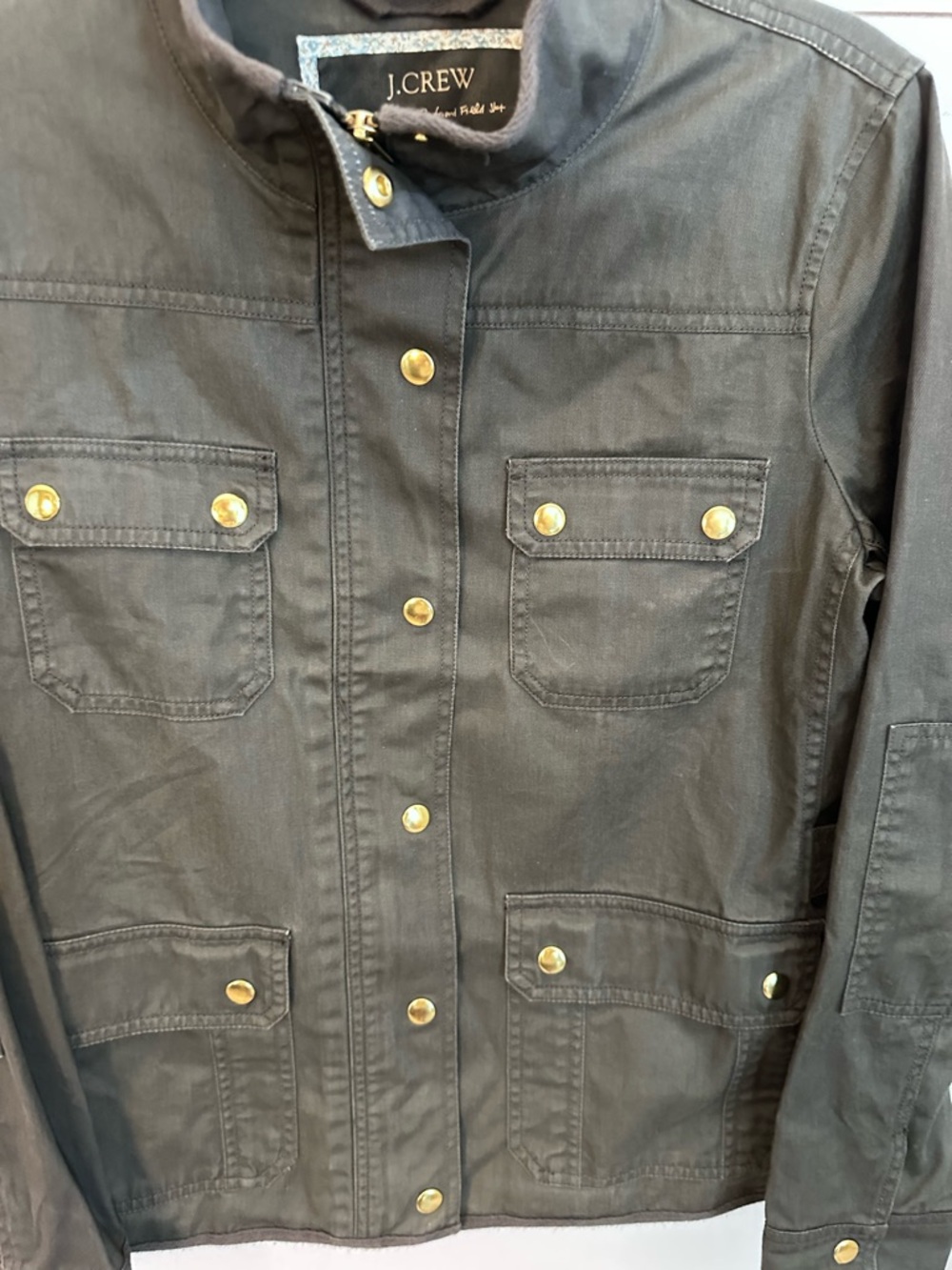 J CREW M Relaxed Boyfriend Resin olive green twill cotton field jacket boho chic - Picture 4 of 14